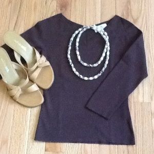 LOFT Silk 3/4 Sleeve Drk Brown Lightweight Sweater